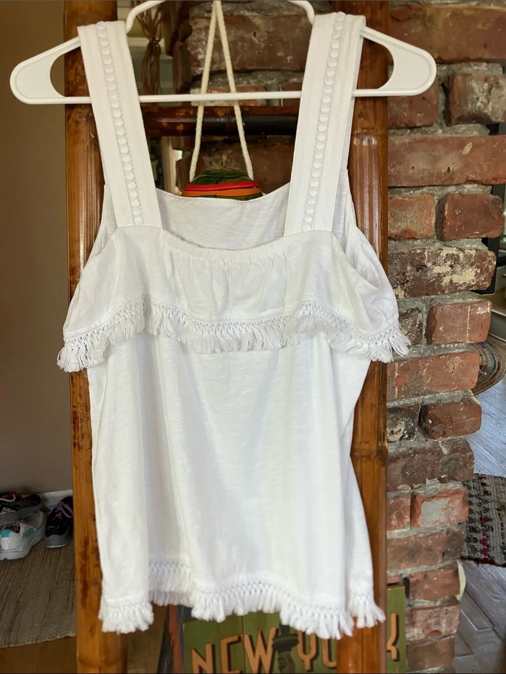 J. Crew White Fringe-Trim Tank Top